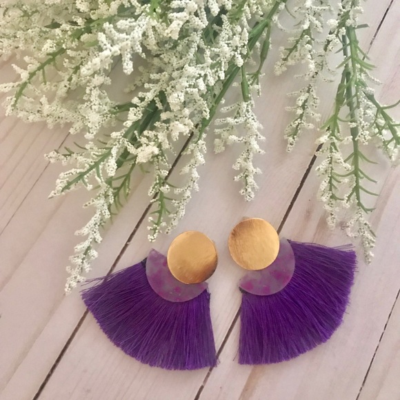 Acrylic Purple Fan Earrings - Picture 2 of 5